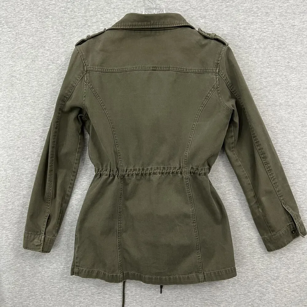 Forever 21 Jacket Womens Small Green Utility Brass Studs Military Army‎ Gorp Zip